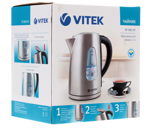 Купить Электрочайник Vitek VT-7007 ST серебристый  7938849. Характеристики, отзывы и цены в Донецке