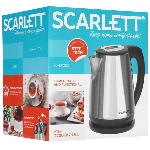 Купить Электрочайник Scarlett SC-EK21S34 серебристый  9136197. Характеристики, отзывы и цены в Донецке