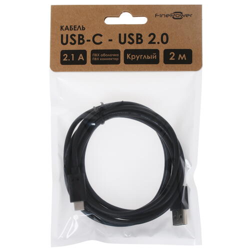 Купить Кабель круглый FinePower USB Type-C - USB 2.0 Type-A черный 2 м  1389578. Характеристики, отзывы и цены в Донецке