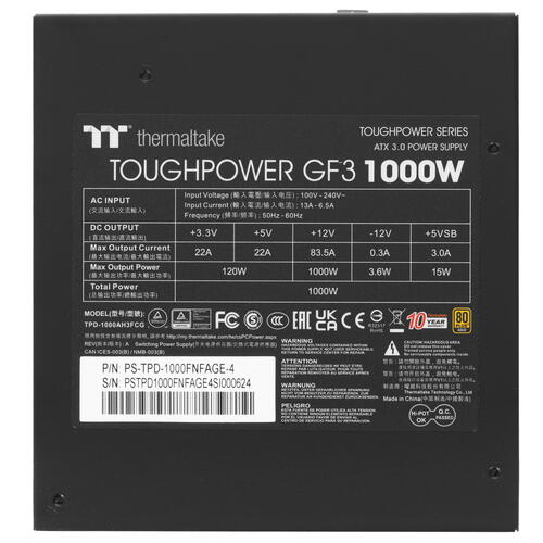 Купить Блок питания Thermaltake Toughpower GF3 1000W [PS-TPD-1000FNFAGE-4] черный  5040357. Характеристики, отзывы и цены в Донецке
