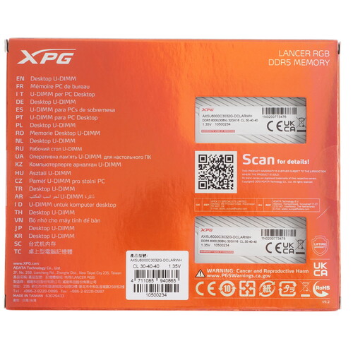 Купить Оперативная память ADATA XPG Lancer RGB [AX5U6000C3032G-DCLARWH] 64 ГБ  5096554. Характеристики, отзывы и цены в Донецке
