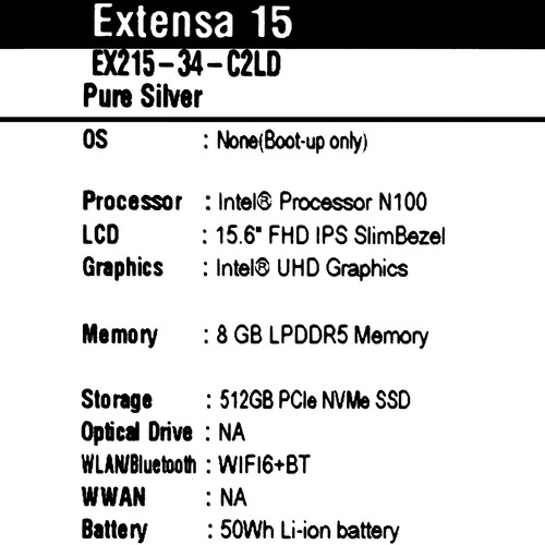 Купить 15.6" Ноутбук Acer Extensa 15 EX215-34-C2LD серебристый  9188446. Характеристики, отзывы и цены в Донецке