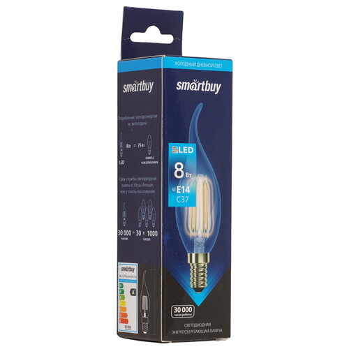 Купить Лампа филаментная Smartbuy C37-8Вт/6000К/E14  9192831. Характеристики, отзывы и цены в Донецке