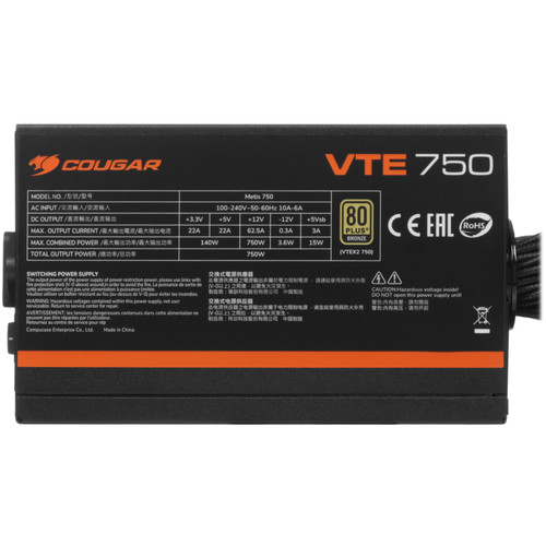 Купить Блок питания Cougar VTE 750 [31VA075.6433P] черный  5454637. Характеристики, отзывы и цены в Донецке