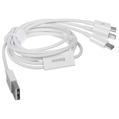 Купить Кабель круглый Baseus Lightning 8-pin, micro USB, USB Type-C - USB 2.0 Type-A белый 1 м  9260737. Характеристики, отзывы и цены в Донецке