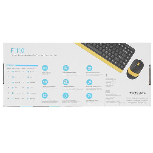 Купить Клавиатура+мышь  проводная  A4Tech Fstyler F1110 желтый  5424247. Характеристики, отзывы и цены в Донецке