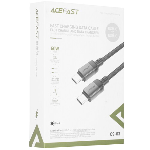 Купить Кабель круглый ACEFAST USB Type-C - USB Type-C черный 1.2 м  9191083. Характеристики, отзывы и цены в Донецке