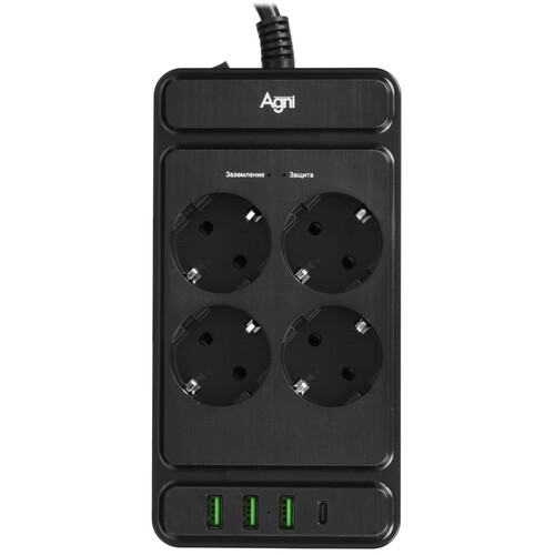 Купить Сетевой фильтр AGNI TP-FS4U4E-PD черный  9289278. Характеристики, отзывы и цены в Донецке
