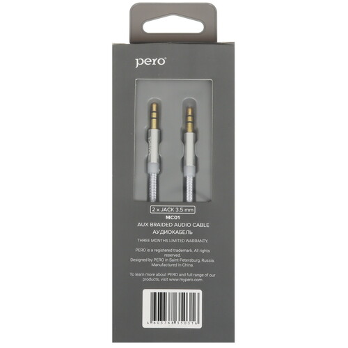 Купить Кабель   Pero jack 3.5 мм - jack 3.5 мм серебристый  5365821. Характеристики, отзывы и цены в Донецке