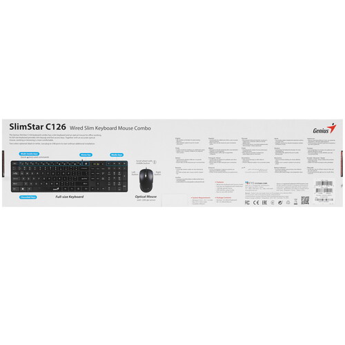 Купить Клавиатура+мышь  проводная  Genius SlimStar C126 черный  9140234. Характеристики, отзывы и цены в Донецке