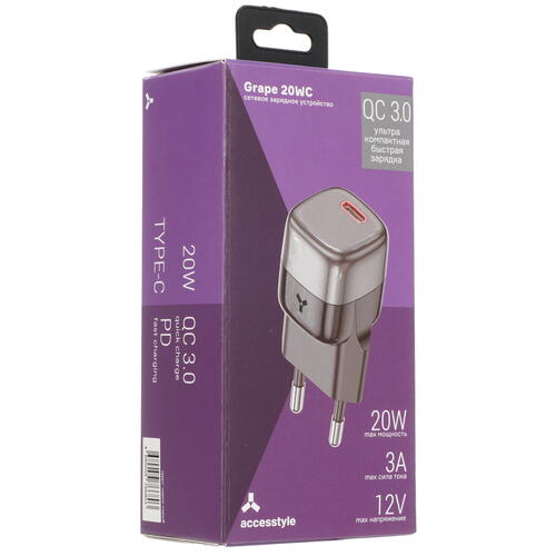 Купить Сетевое зарядное устройство Accesstyle Grape 20WC черный  5082998. Характеристики, отзывы и цены в Донецке