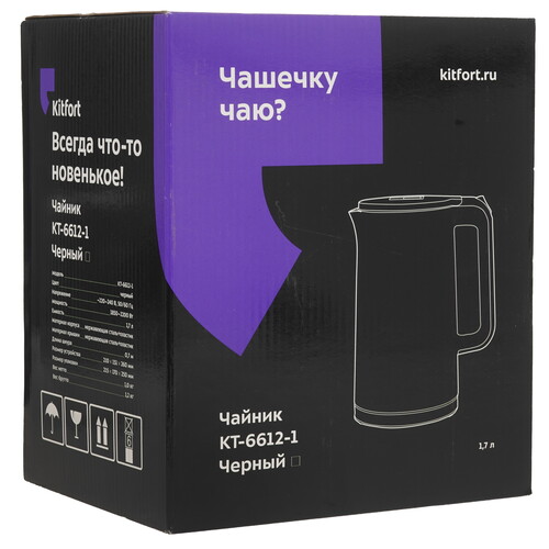 Купить Электрочайник Kitfort КТ-6612-1 черный  9038323. Характеристики, отзывы и цены в Донецке
