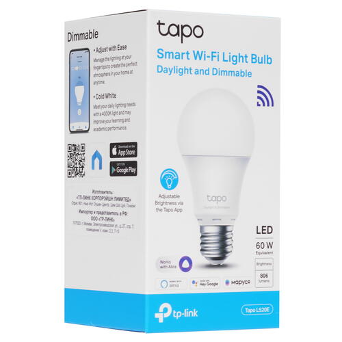Купить Умная светодиодная лампа TP-Link Tapo L520E  5020268. Характеристики, отзывы и цены в Донецке