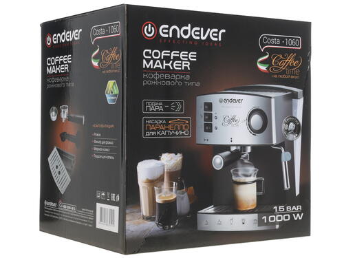 Купить Кофеварка рожковая Endever Costa-1060 серебристый  8108385. Характеристики, отзывы и цены в Донецке