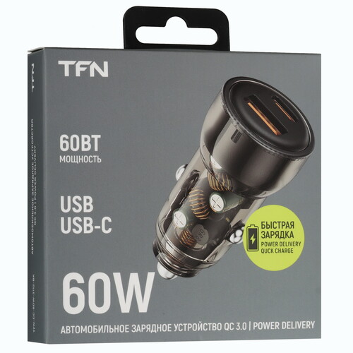 Купить Автомобильное ЗУ TFN USB/USB-C PD черный  9258287. Характеристики, отзывы и цены в Донецке