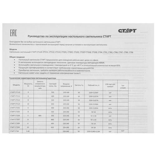 Купить Настольный светильник Старт CT83 черный  5412140. Характеристики, отзывы и цены в Донецке