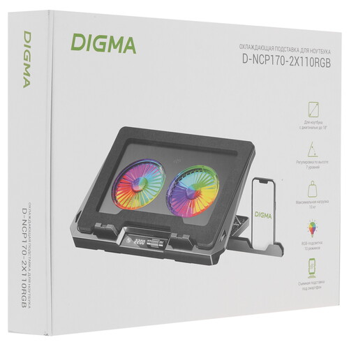 Купить Охлаждающая подставка Digma D-NCP170-2x110RGB черный  9300792. Характеристики, отзывы и цены в Донецке