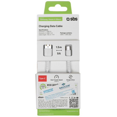 Купить Кабель круглый SBS USB Type-C - USB 2.0 Type-A белый 1.5 м  5471867. Характеристики, отзывы и цены в Донецке
