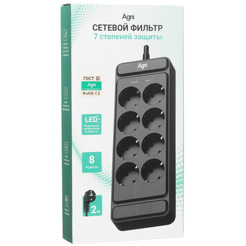Купить Сетевой фильтр AGNI TP-FS8E черный  9289296. Характеристики, отзывы и цены в Донецке