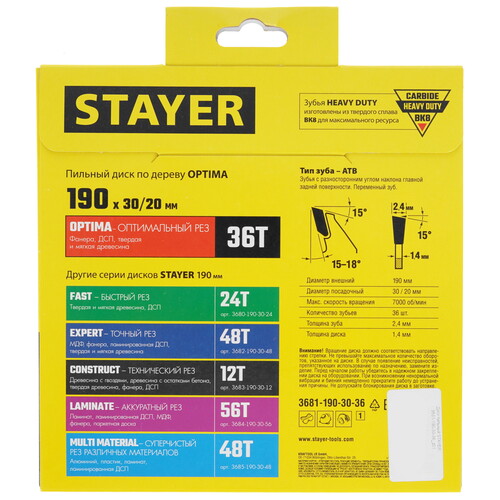 Купить Диск пильный STAYER 3681-190-30-36_z01  9123050. Характеристики, отзывы и цены в Донецке