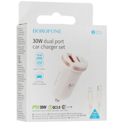 Купить Автомобильное ЗУ Borofone BZ22 белый  5473090. Характеристики, отзывы и цены в Донецке