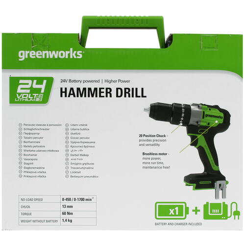 Купить Дрель-шуруповерт GreenWorks GD24DD60K2 24V  5346969. Характеристики, отзывы и цены в Донецке