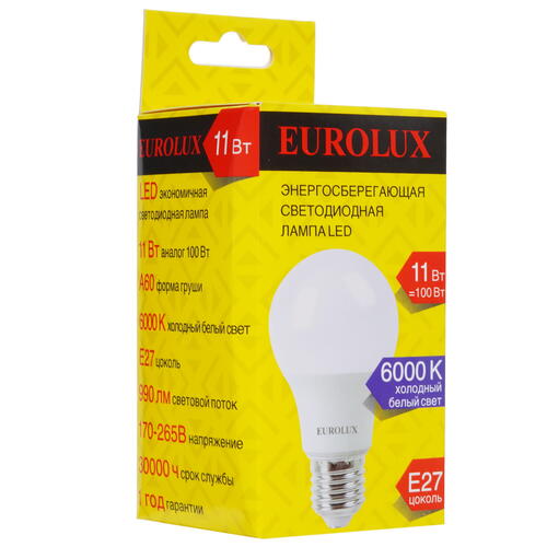 Купить Лампа светодиодная Eurolux LL-E-A60-11W-230-6K-E27  5401683. Характеристики, отзывы и цены в Донецке
