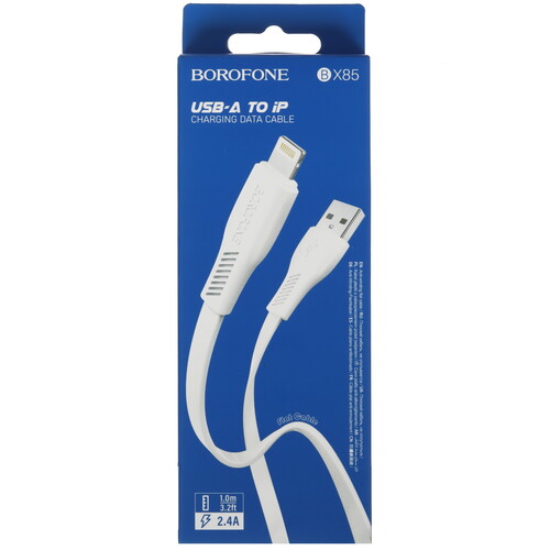 Купить Кабель плоский Borofone Lightning 8-pin - USB 2.0 Type-A белый 1 м  5475108. Характеристики, отзывы и цены в Донецке