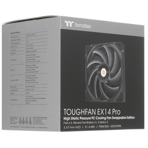 Купить Комплект вентиляторов Thermaltake TOUGHFAN EX14 Pro High Static Pressure PC Cooling Fan – Swappable Edition (3-Fan Pack)  5454897. Характеристики, отзывы и цены в Донецке