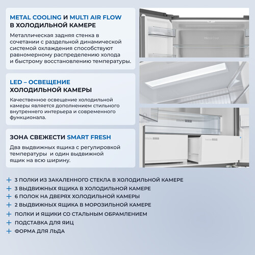 Купить Холодильник многодверный   ZUGEL ZRFDI470X Slot-In серебристый  9238025. Характеристики, отзывы и цены в Донецке