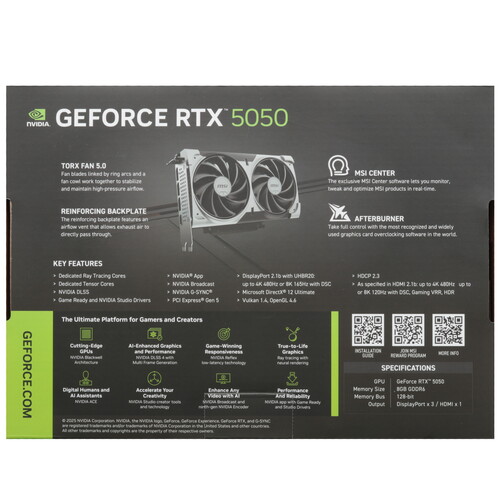 Купить Видеокарта MSI GeForce RTX 5050 VENTUS 2X OC  5633000. Характеристики, отзывы и цены в Донецке