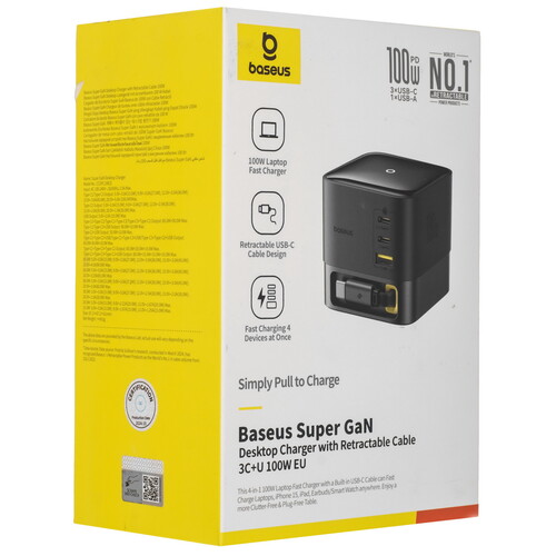 Купить Сетевое зарядное устройство Baseus OS-Baseus Super GaN Desktop Charger with Retractable Cable черный  5620781. Характеристики, отзывы и цены в Донецке