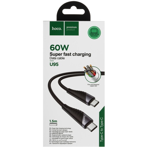 Купить Кабель круглый Hoco USB Type-C - USB Type-C черный 1.5 м  5635393. Характеристики, отзывы и цены в Донецке