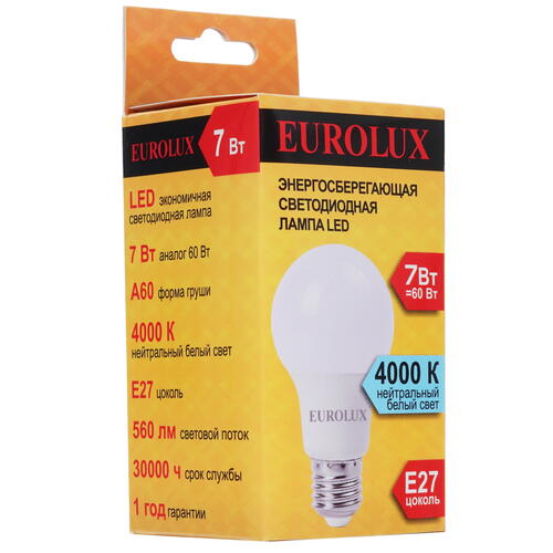 Купить Лампа светодиодная Eurolux LL-E-A60-7W-230-4K-E27  5401690. Характеристики, отзывы и цены в Донецке
