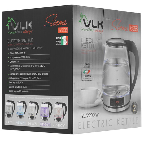 Купить Электрочайник VLK Siena-6558 черный  9216770. Характеристики, отзывы и цены в Донецке