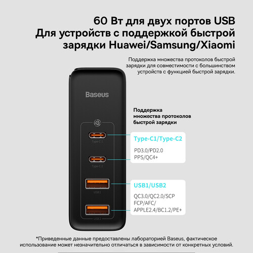 Купить Сетевое зарядное устройство Baseus GaN2 Pro черный  5370219. Характеристики, отзывы и цены в Донецке