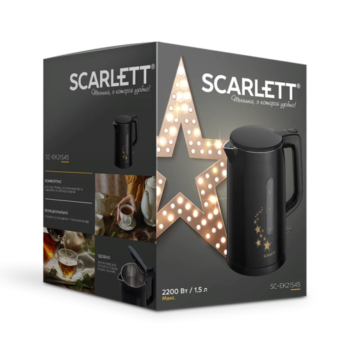 Купить Электрочайник Scarlett SC-EK21S45 черный  9240130. Характеристики, отзывы и цены в Донецке
