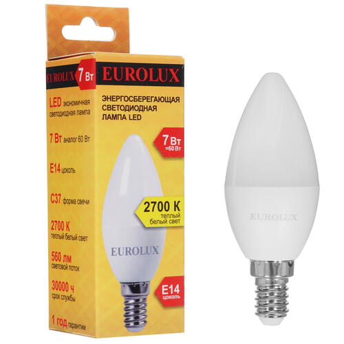 Купить Лампа светодиодная Eurolux LL-E-C37-7W-230-2.7K-E14  5401704. Характеристики, отзывы и цены в Донецке