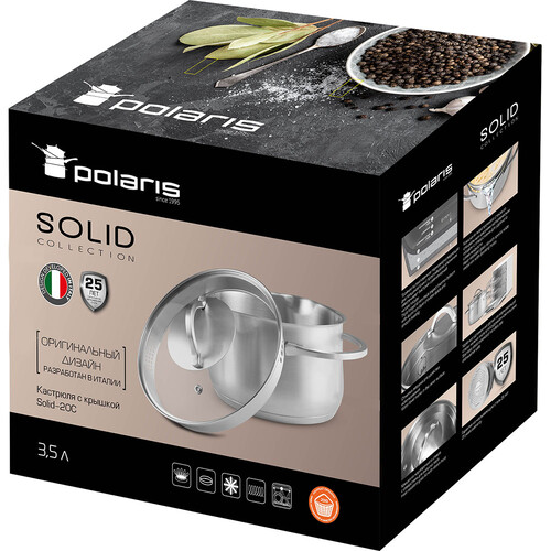 Купить Кастрюля Polaris Solid-20C 3.5 л 20 см серебристый  9139975. Характеристики, отзывы и цены в Донецке