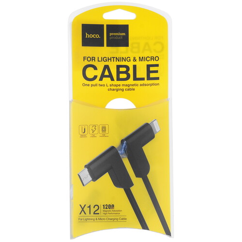 Купить Кабель круглый Hoco Lightning 8-pin, micro USB - USB 2.0 Type-A черный 1.2 м  9238210. Характеристики, отзывы и цены в Донецке