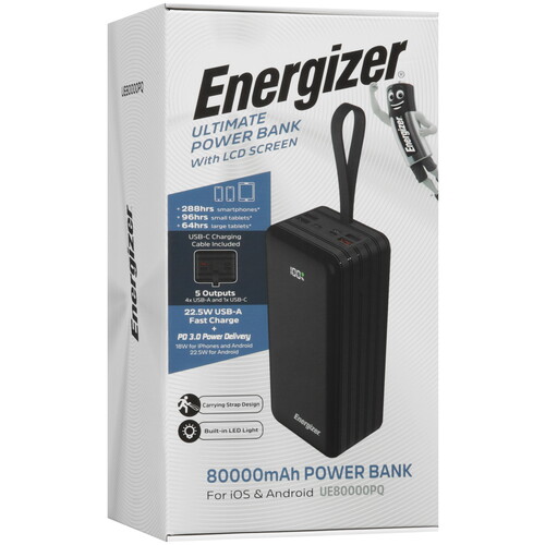 Купить Портативный аккумулятор Energizer UE80000PQ черный  5427104. Характеристики, отзывы и цены в Донецке