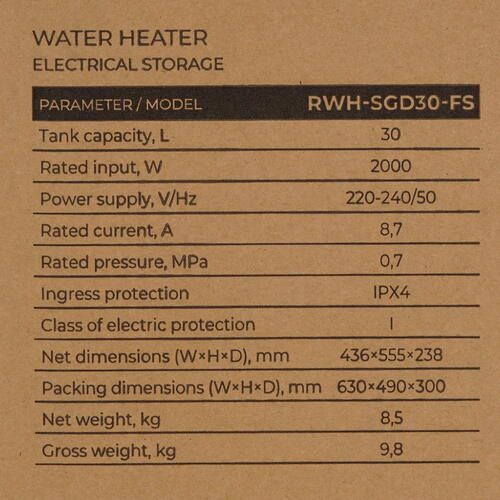 Купить Водонагреватель электрический Royal Clima RWH-SGD30-FS  9986791. Характеристики, отзывы и цены в Донецке