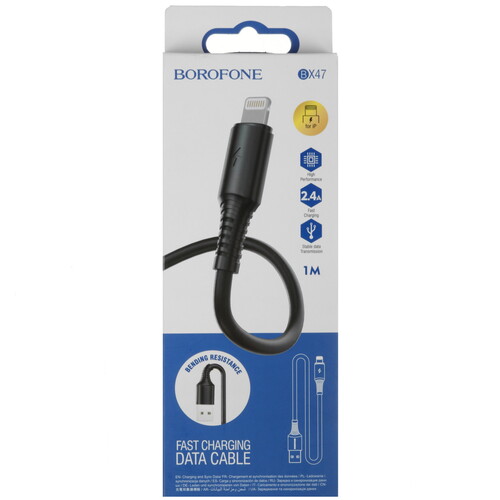 Купить Кабель круглый Borofone Lightning 8-pin - USB 2.0 Type-A черный 1 м  5475089. Характеристики, отзывы и цены в Донецке