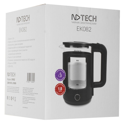 Купить Электрочайник NDTech EK082 черный  9300775. Характеристики, отзывы и цены в Донецке