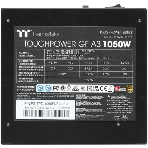Купить Блок питания Thermaltake Toughpower GF A3 1050W [PS-TPD-1050FNFAGx-H] черный  5406059. Характеристики, отзывы и цены в Донецке