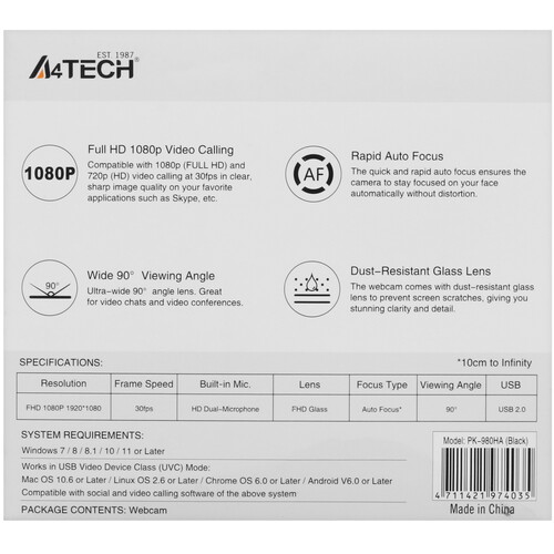 Купить Веб-камера A4Tech PK-980HA  5436909. Характеристики, отзывы и цены в Донецке