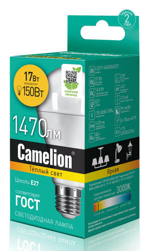 Купить Лампа светодиодная Camelion LED A65-17w-830-E27  1109777. Характеристики, отзывы и цены в Донецке