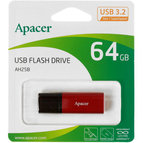 Купить Память USB Flash 64 ГБ Apacer AH25B [AP64GAH25BR-1]  4757372. Характеристики, отзывы и цены в Донецке