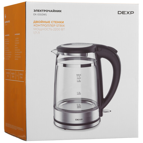 Купить Электрочайник DEXP EK-03GDWS серебристый  9055321. Характеристики, отзывы и цены в Донецке