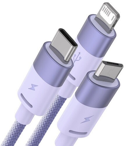 Купить Кабель круглый Baseus Lightning 8-pin, micro USB, USB Type-C - USB 2.0 Type-A фиолетовый 1.2 м  5627619. Характеристики, отзывы и цены в Донецке